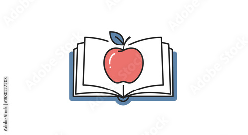 Illustration of an apple inside of an open book symbolising education and learning
