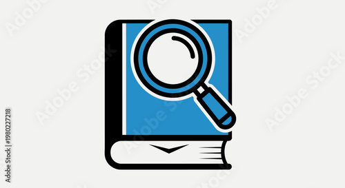 Magnifying glass over a book, symbol of search, discovery, and knowledge acquisition