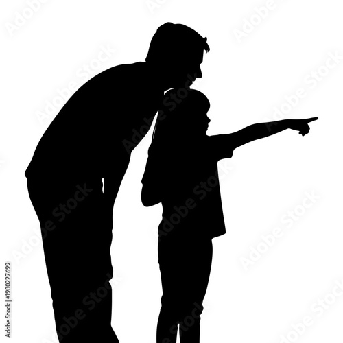Foto Silhouette of a father and child pointing together.