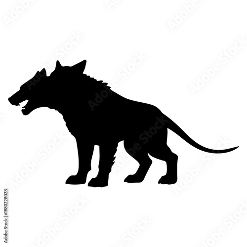 Silhouette of a mythical two-headed dog creature.