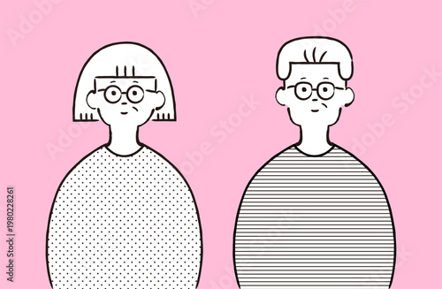 老夫婦の上半身イラスト