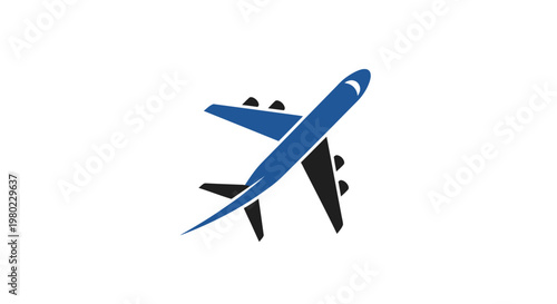 Air travel logo of a blue airplane with black accents on a white background design