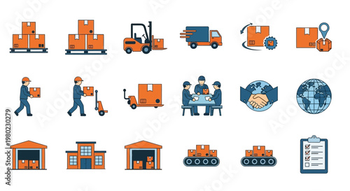 Comprehensive collection of logistics and delivery service icons.