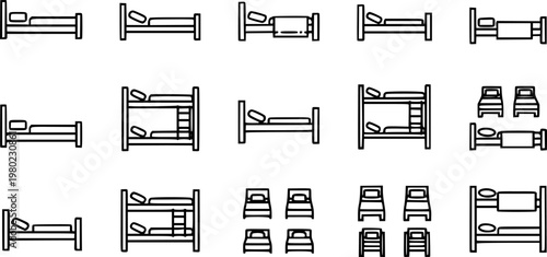 Shelter beds icon set. Black icon on white background
