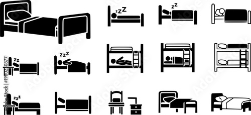 Shelter beds icon set. Black icon on white background
