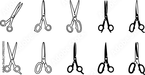 Scissors icons. Outline and filled icons. Vector Graphic. EPS 10
