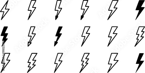 Lightning bolt icons illustration, editable stroke, flat design style isolated on white
