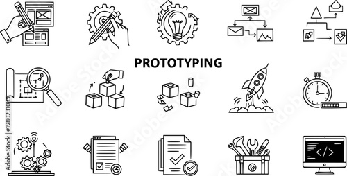 Prototyping icon concept. Editable stroke icon pack
