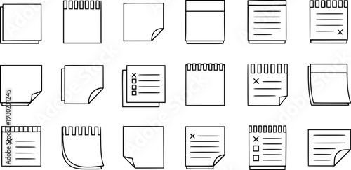 Sticky notes icon element in flat simple style. Thin stroke editable icons
