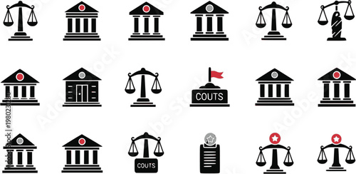 Courthouse colored icon set
