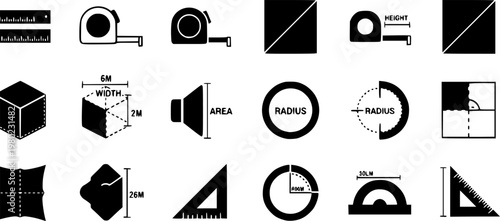 Area and dimension icons in trendy flat style. Icon design, logo, app, UI. Vector illustration
