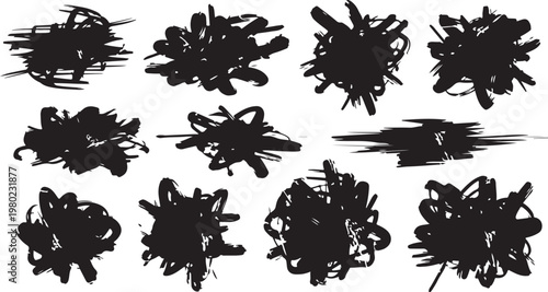 Collection of black ink splatters on white background various