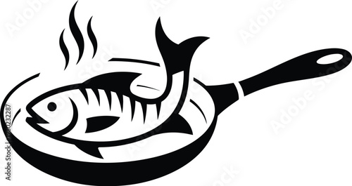 Cooking Fish in Frying Pan Kitchen Logo Icon