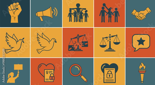 Human Rights and Social Justice Icons Collection.