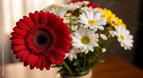 Vibrant Gerbera Daisy Bouquet with Dewdrops Capturing Mornings Delicate Beauty and Refreshing Aura