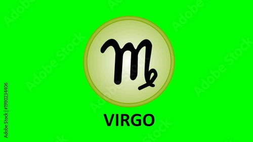 Virgo zodiac sign icon animation on green screen background.