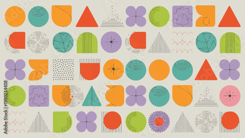 Geometric shapes arranged in colorful pattern on digital canvas
