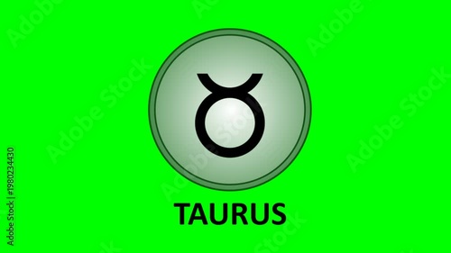Taurus zodiac sign icon animation on green screen background.