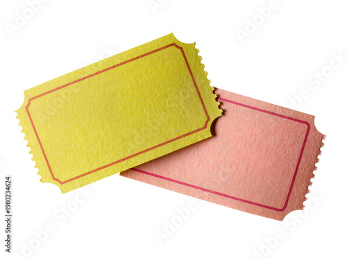 Fotografie Isolated Vintage Style Blank Entry Tickets in Yellow and Pink for Events