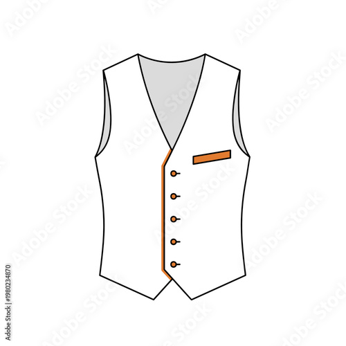Minimal Buttoned Vest Line Art Classic Waistcoat Clothing Vector