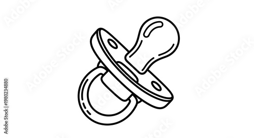 Baby Pacifier Vector Illustration, Minimalist Line Art Icon for Newborn Care and Parenting Concepts, Isolated Black and White Graphic Design Element