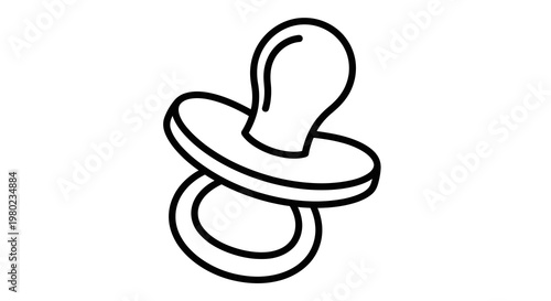 Baby Pacifier Vector Illustration, Simple Black and White Line Art Icon for Newborn Care and Parenting Concepts