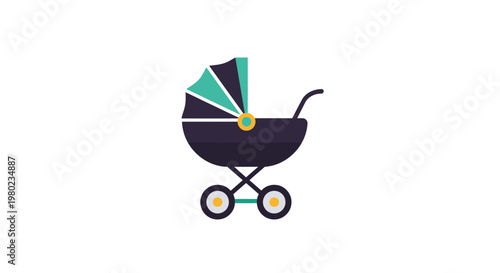 Baby Stroller Vector Illustration, Flat Style Graphic Icon for Parenting and Newborn Care Concepts, Minimalist Design Element for Childcare and Family Services