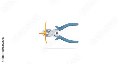 Wire Cutter Pliers Snipping Electrical Cable Vector Illustration. Flat Style Hand Tool Icon for Maintenance and Repair Concepts