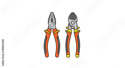 Professional Combination Pliers and Diagonal Wire Cutters Vector Illustration - Manual Hand Tools for Construction, Electrical Work, and DIY Home Repair