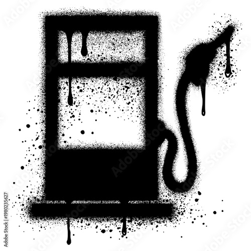 mini gas station in graffiti style with black spray paint.