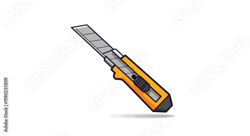 Yellow Utility Knife with Snap-Off Blade Isolated on White Background - Professional Box Cutter Tool Vector Illustration