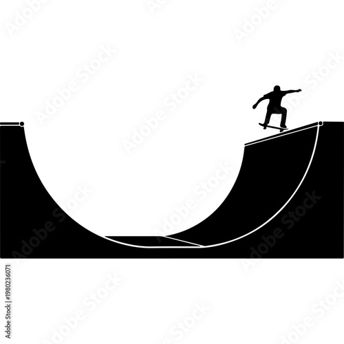 Skateboarder, skateboard, black silhouette, ramp, skate park, action sports, vector illustration