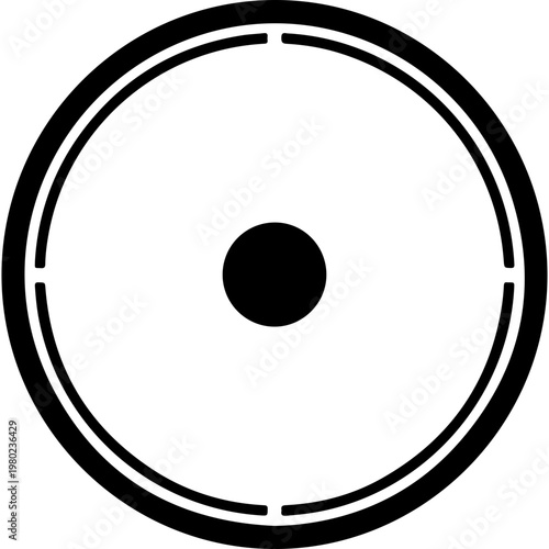 Black and white circular icon, disk symbol, round shape, geometric design element