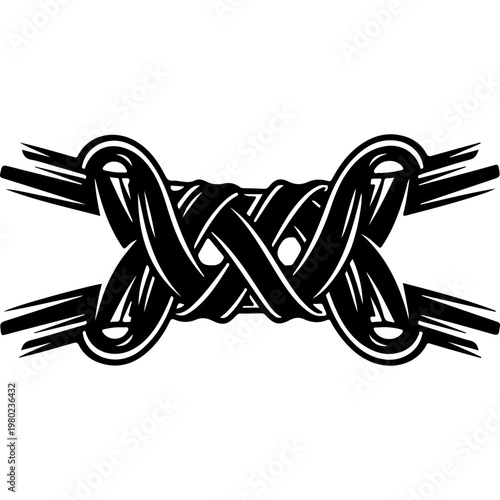 Black rope knot vector, nautical knot icon, sailing rope tie, knot illustration