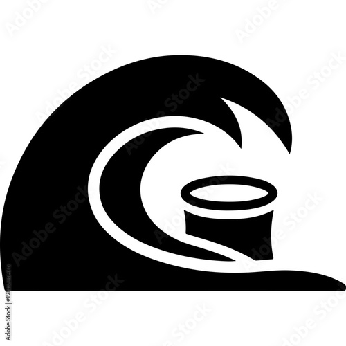 Black wave, surfing crest, ocean swell, vector icon