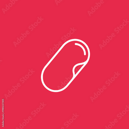 Minimalist White Outline of a Pill on Red Background.