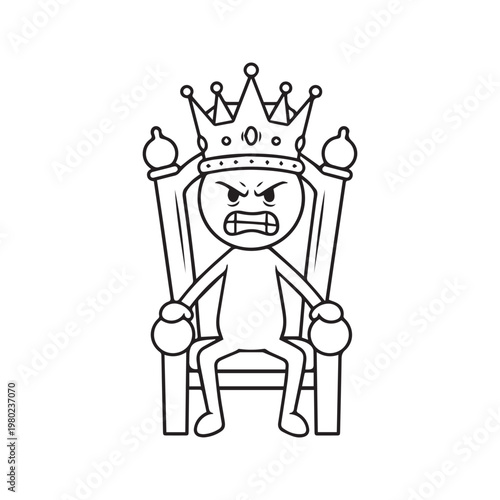 Fotografie Angry Stick Figure King Sitting on Royal Throne Wearing Crown Line Art Illustrat