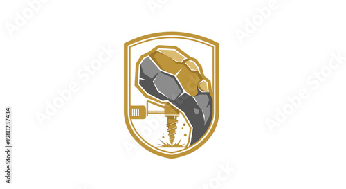 Drilling Rig Extracting Mineral Resources Inside Shield Emblem
