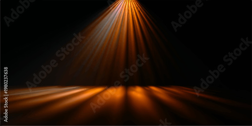 Foto An abstract stage backdrop features glowing orange spotlights and bright light r
