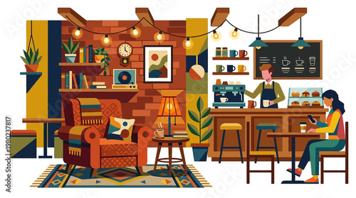 Woman Sitting on Stool at Counter.