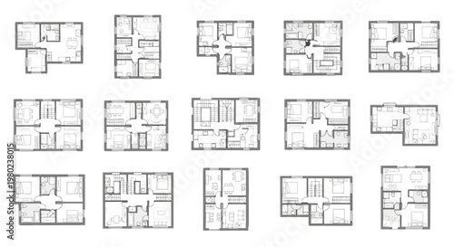 Collection of various house floor plans.