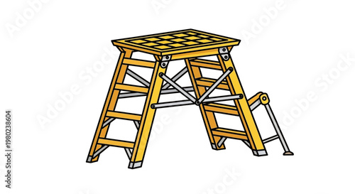 Scaffolding platform with ladder steps.