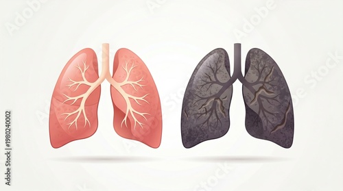 Healthy and unhealthy human lungs in a side-by-side comparison  
