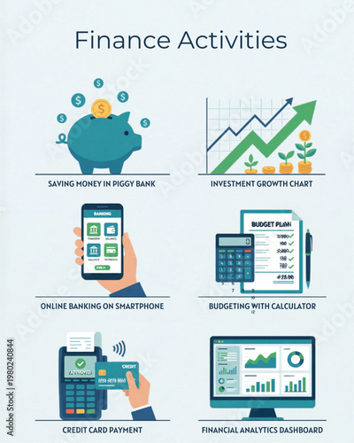 Finance Activities Flat Design Banking Investment Illustration