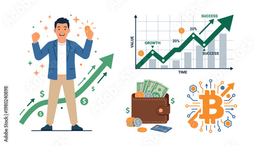 Man with money and graph.