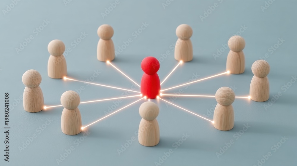Obraz premium Wooden Figures Connected in a Network Representing Collaboration and Communication in a Minimalist Style