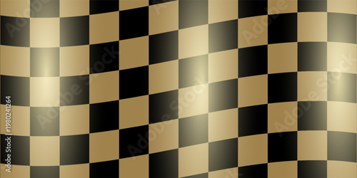 Checkered racing finish line flag. Black and gold checkered background. Fluttering flag. Premium luxury background for cards, invitation, poster, flyer, wedding card, luxe invite, prestigious voucher.