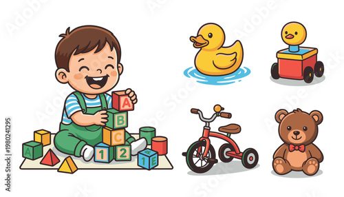 Toddler playing with toys blocks.