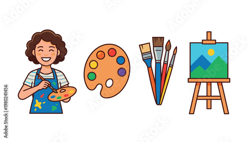 Woman with art supplies painting.