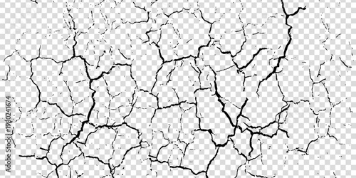 Ground cracks, breaks on land surface from earthquake isolated on transparent background. Vector realistic set of fissure in ground, crevices from disaster or drought, black fractures top view